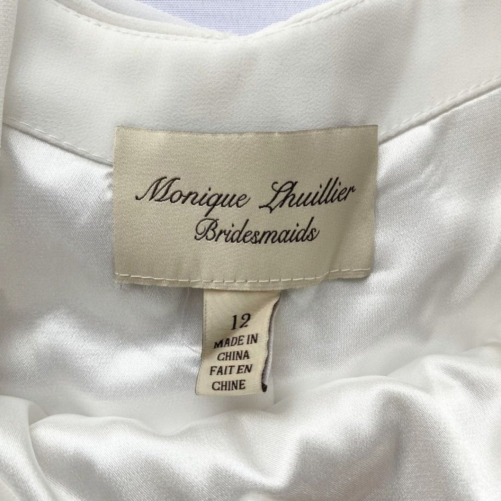 - MONIQUE LHUILLIER WHITE CHIFFON SLEEVELESS BRIDAL WEDDING DRE… - Picture 6 of 11
